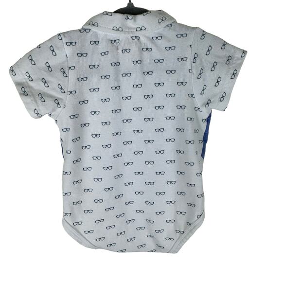 Beetle & Thread Glasses Pattern Cotton One-Piece Bowtie Vest Snaps Sz 6-9 Months - Picture 2 of 7